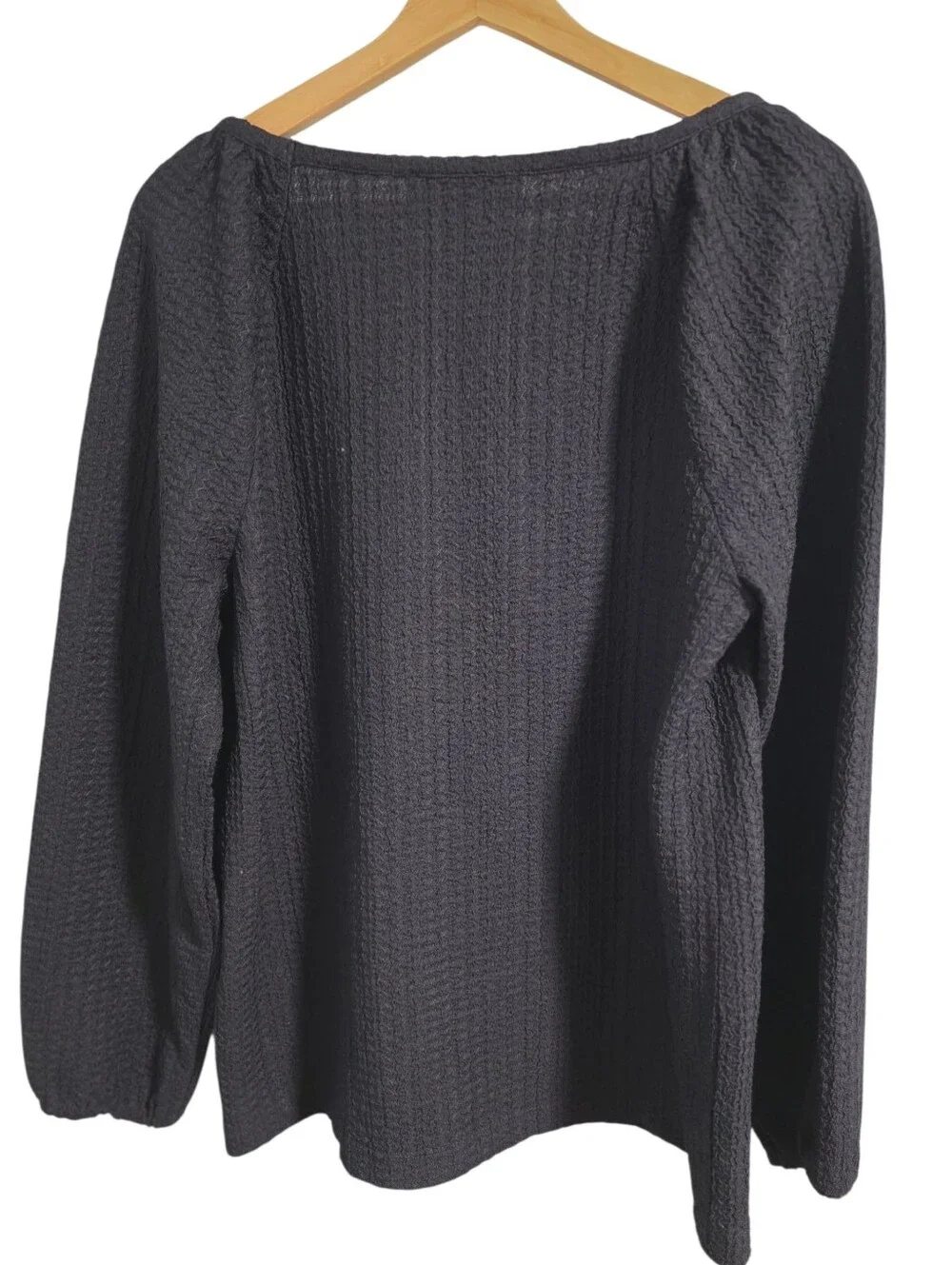 LOFT Waffle Weave Longlsleeve Scoopneck Puff Sleeve Blouse Navy Size L EUC